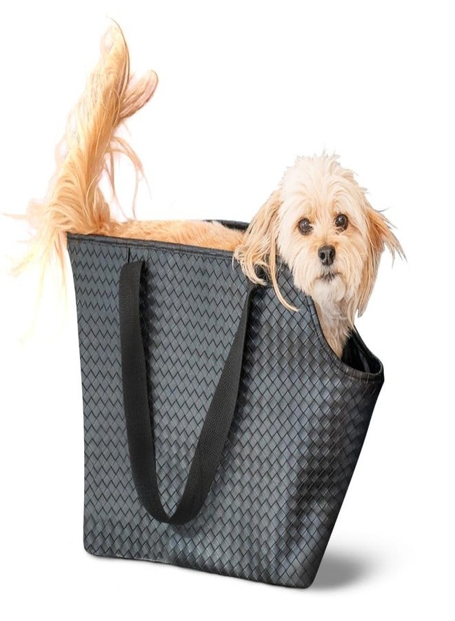 NoblePup Faux Leather Dog Carrier for Small Dogs, Water-Resistant Designer Dog Purse with Safety Harness, Fashion Pet Carrier for Dogs 5-15 lbs, Luxury Dog Shoulder Carrier, Woven Black - Image 1