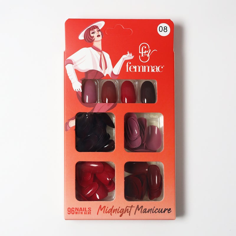 Midnight Manicure Press-On False Nails – Reusable, Lightweight, Salon Finish, 08 Oval