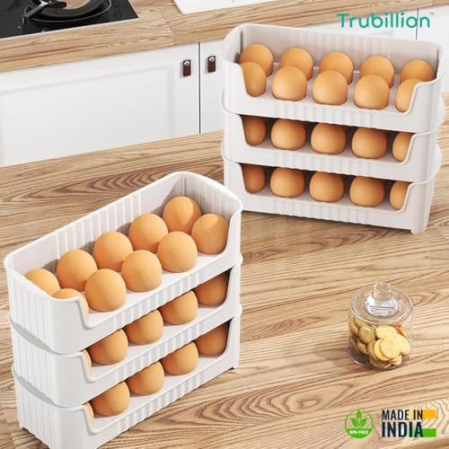 TRUBILLION EggNest Stackable Egg Tray Set of 3, 30 Egg Storage, 10 Slots Per Tray, Space-Saving Organizer for Fridge Side Door, Tabletop & Cabinet, BPA-Free, Durable, Detachable, Freezer Safe - Image 3