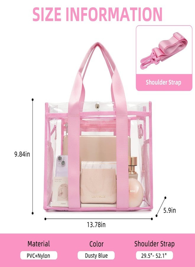 باجيل حقيبة باجيل الشفافة، حقيبة حمل شفافة معتمدة للاستخدام في الملاعب مع جيب داخلي، حقيبة سفر شفافة مناسبة للفعاليات الرياضية والحفلات الموسيقية والعمل، لون وردي، مناسبة لجميع الفصول - Image 2