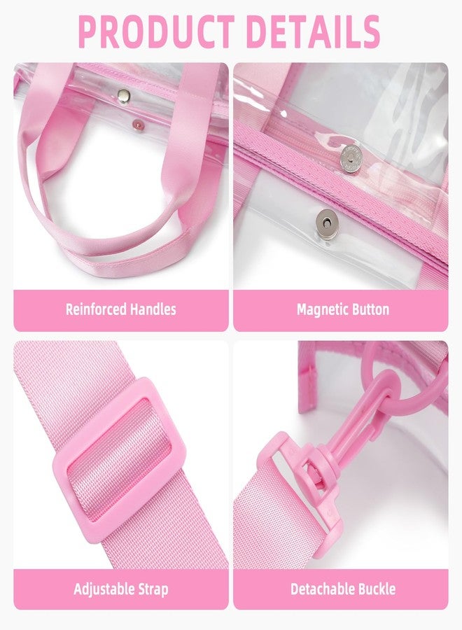 باجيل حقيبة باجيل الشفافة، حقيبة حمل شفافة معتمدة للاستخدام في الملاعب مع جيب داخلي، حقيبة سفر شفافة مناسبة للفعاليات الرياضية والحفلات الموسيقية والعمل، لون وردي، مناسبة لجميع الفصول - Image 3