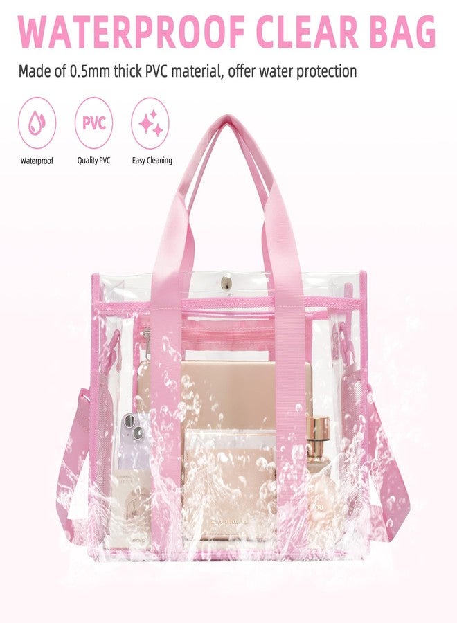 باجيل حقيبة باجيل الشفافة، حقيبة حمل شفافة معتمدة للاستخدام في الملاعب مع جيب داخلي، حقيبة سفر شفافة مناسبة للفعاليات الرياضية والحفلات الموسيقية والعمل، لون وردي، مناسبة لجميع الفصول - Image 5