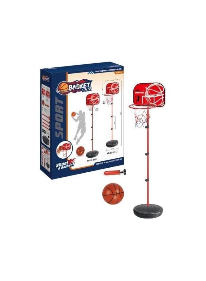 Kids Basketball Stand – Adjustable Metal Hoop with 4 Height Levels up to 145 cm, Includes Ball and Pump, Stable Base Fillable with Water or Sand – Durable Metal Construction for Fun Sports Play
