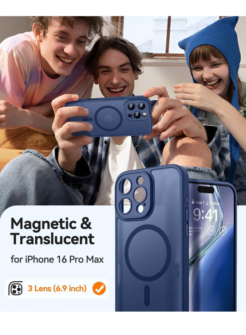ثسؤشسث غطاء مغناطيسي لجهاز آيفون 16 برو ماكس 6.9 بوصة، متوافق مع MagSafe، حماية كاملة للكاميرا، غطاء حماية غير لامع شفاف غير لامع مقاوم للصدمات، أزرق - Image 2