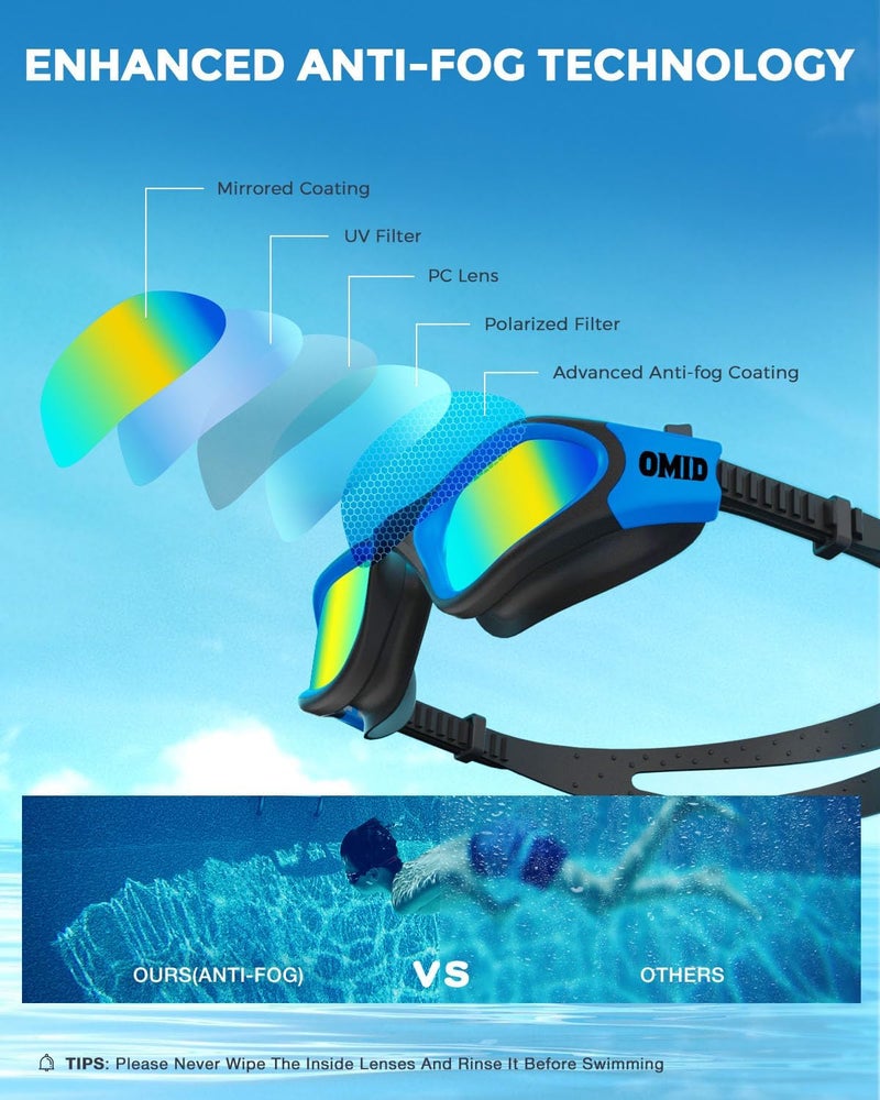 OMID Kids Swim Goggles, P2mini Polarized Swimming Goggles Comfortable for Age 6-14 - Image 2