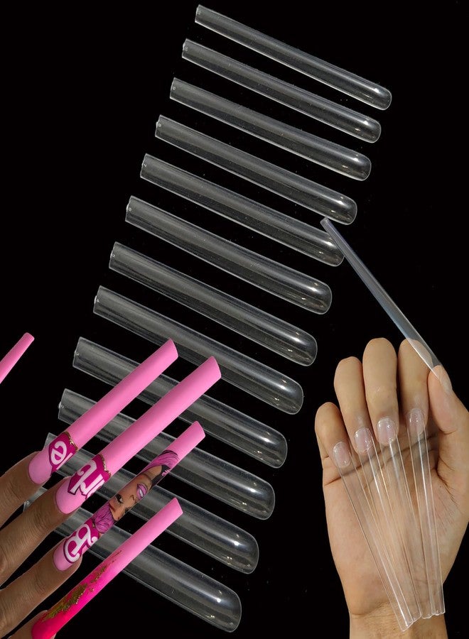 HWHUNO 5XL Extra Long Tapered Square Full Cover Nail Tips No Curved,3.9" Straight Salon Home DIY Professional,240Pcs(12Size) - Image 1