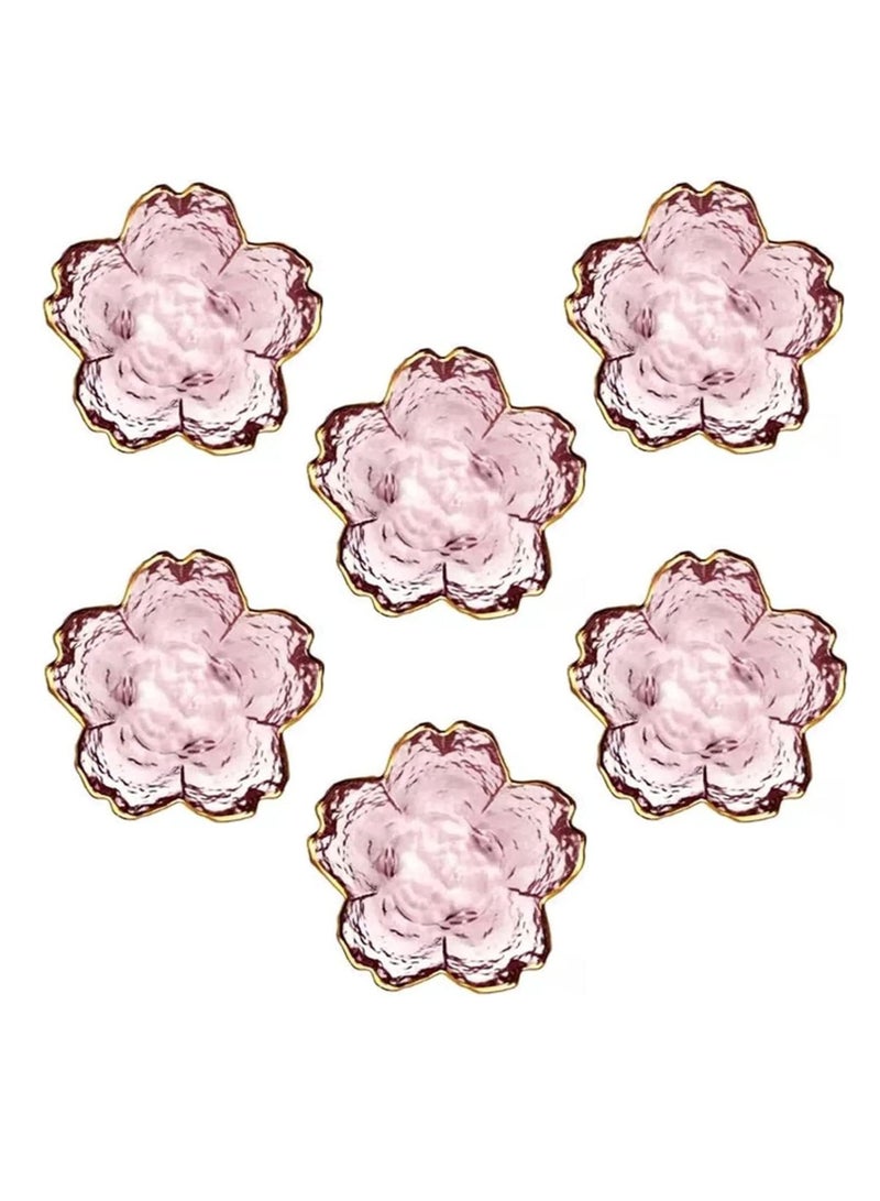 Y&D Pink Cherry Blossom Shaped Dip Bowls，Dessert Bowls, Mini Crystal Bowl, Small Glass Dipping Soy Sauce Dish,Snack Dish,Serving Dishes, Set of 6 - Image 1