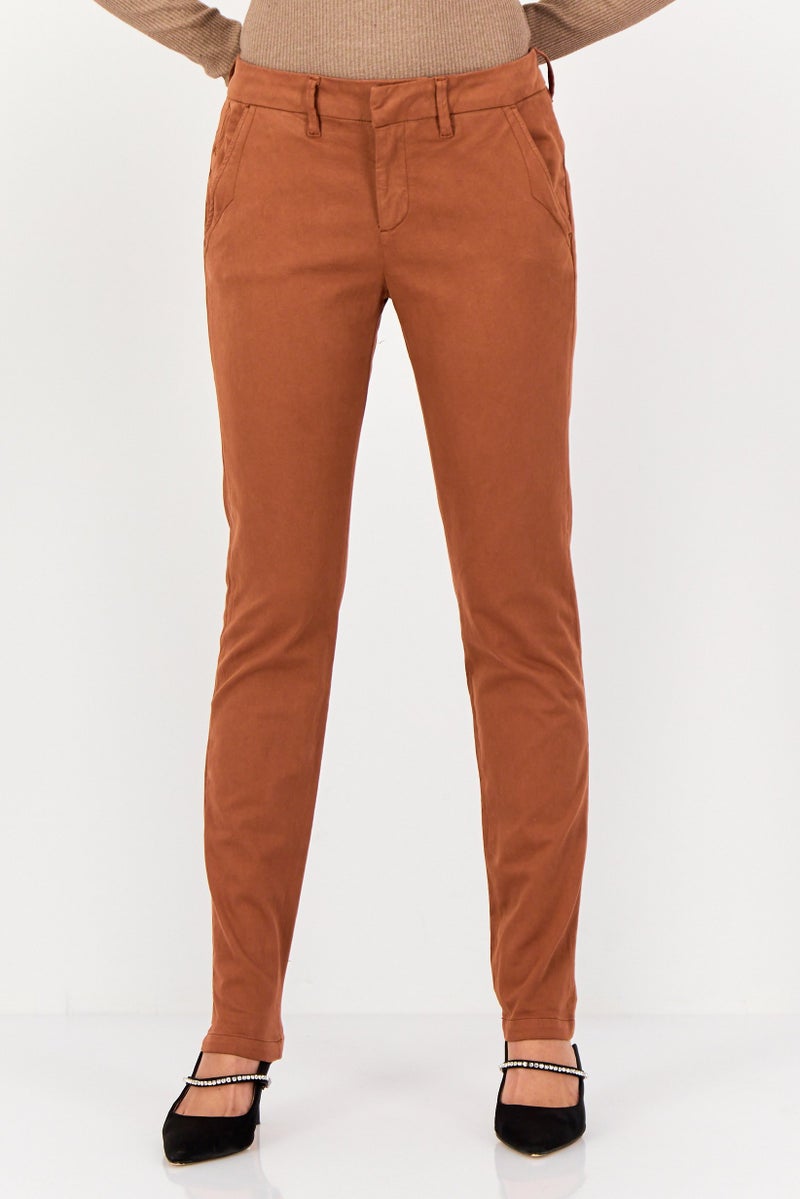 Reiko Women Skinny Fit Solid Skinny Pants, Brown - Image 1
