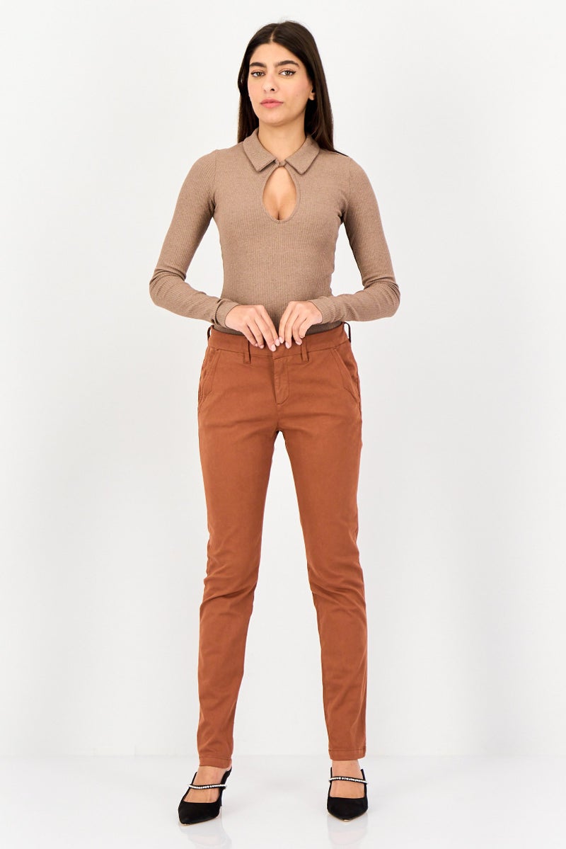 Reiko Women Skinny Fit Solid Skinny Pants, Brown - Image 4