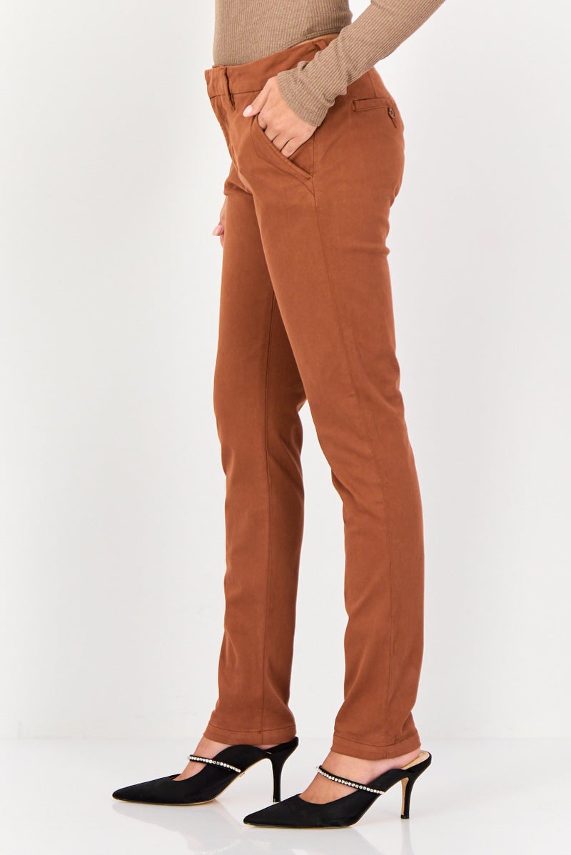 Reiko Women Skinny Fit Solid Skinny Pants, Brown - Image 2