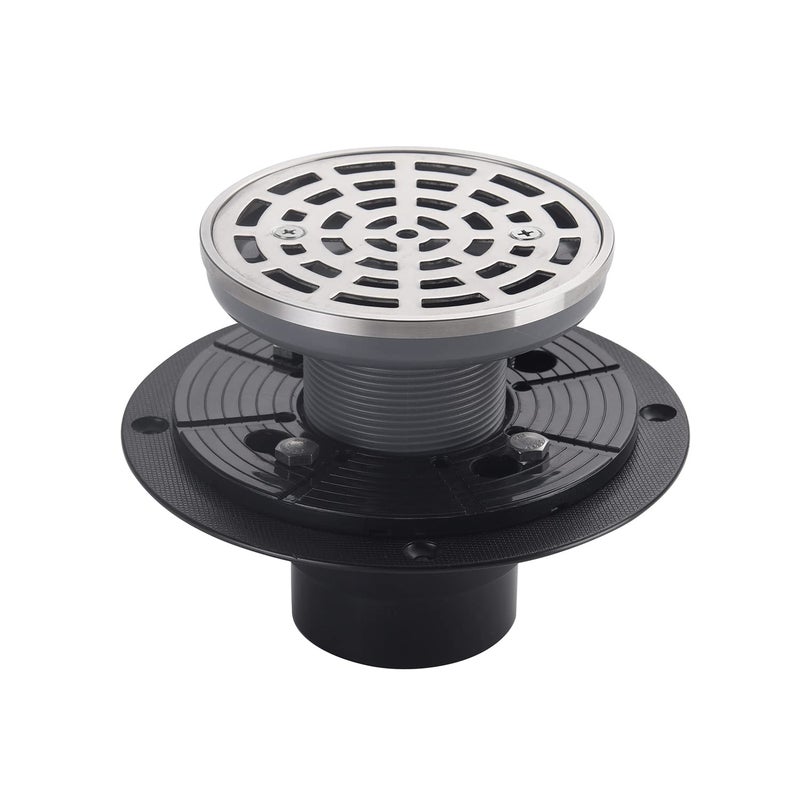 DEOKXZ 4 14 Shower Drain Round Brushed Nickel Removable Grille Strainer Screws in Drain Cover Base with Adjustable Drain Flange Kit PVC SUS304 Stainless Steel