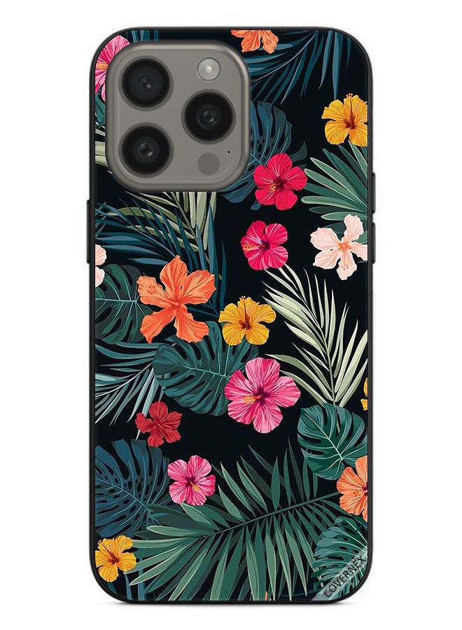 Covernex Protective Case Cover For Apple iPhone 15 Pro Multi Color Flowers And Dark Green Feathers - Image 1