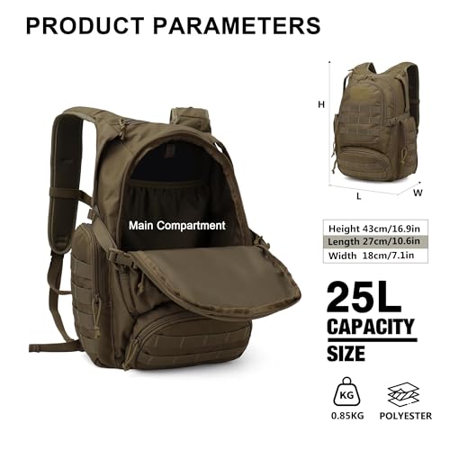 Mardingtop 25L Tactical Backpacks Molle Hiking daypacks for Camping Hiking Military Traveling Motorcycle Khaki - Image 2