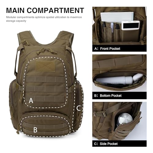 Mardingtop 25L Tactical Backpacks Molle Hiking daypacks for Camping Hiking Military Traveling Motorcycle Khaki - Image 3