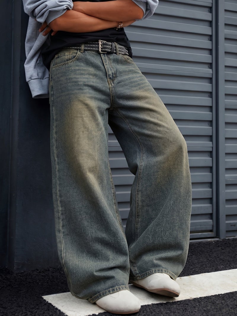 Y2K Ultra Wide Leg Pants Men Baggy Wash Denim Old School Hip-Hop Style Modern Street Jeans - Image 3