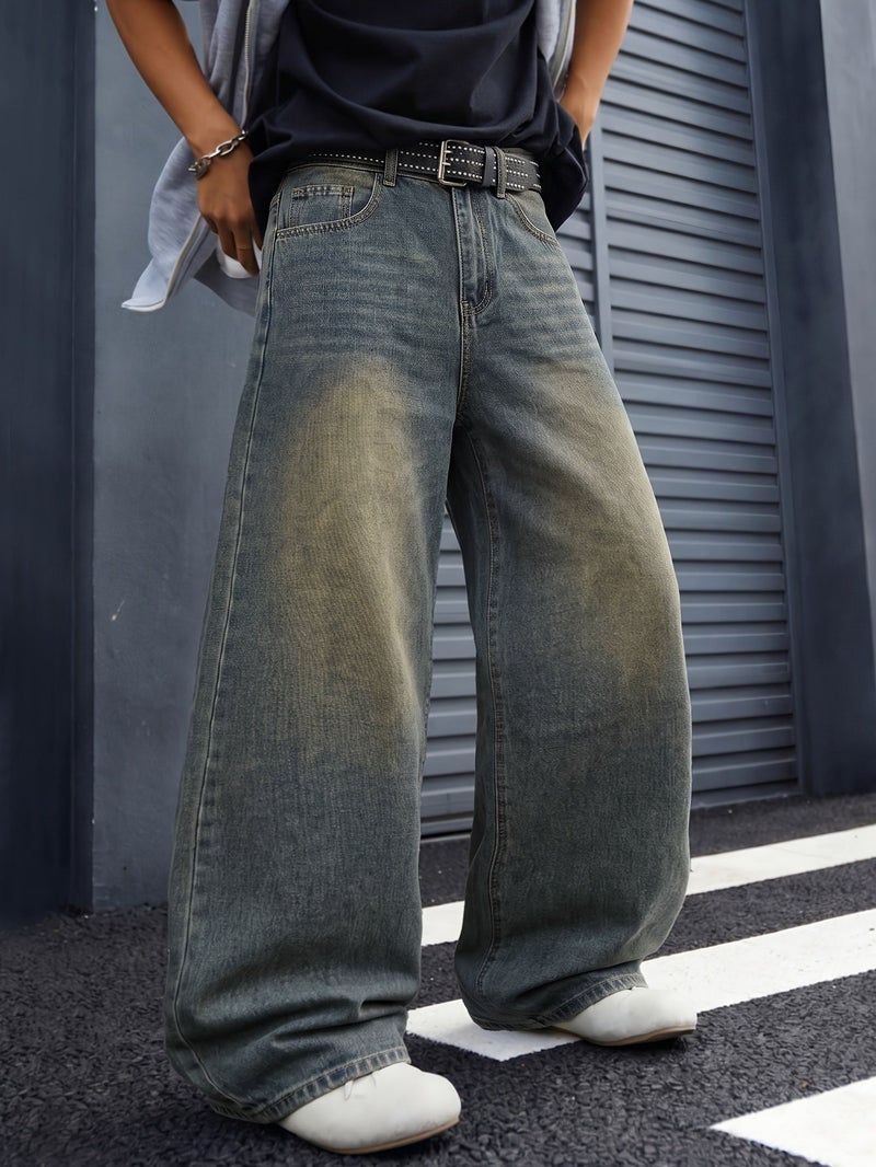 Y2K Ultra Wide Leg Pants Men Baggy Wash Denim Old School Hip-Hop Style Modern Street Jeans - Image 5