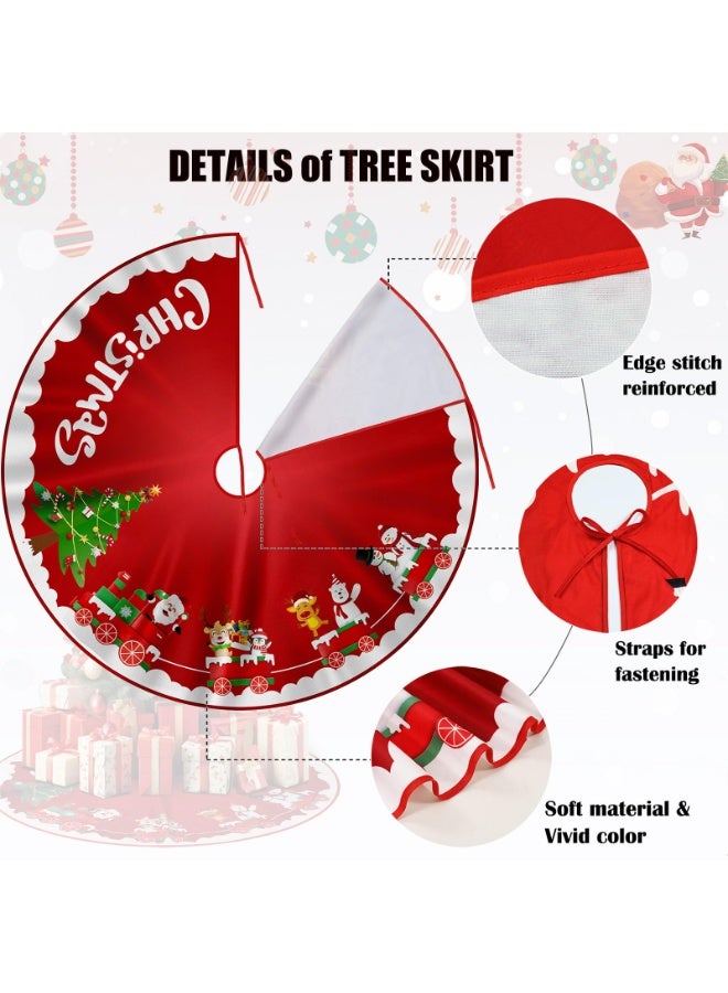 TAPIT Christmas Tree Skirt Red White Cloth Christmas Tree Base Cover Skirts Decor for Xmas Party Holiday Home Garden (Christmas Train, 120cm/ 48in) - Image 2