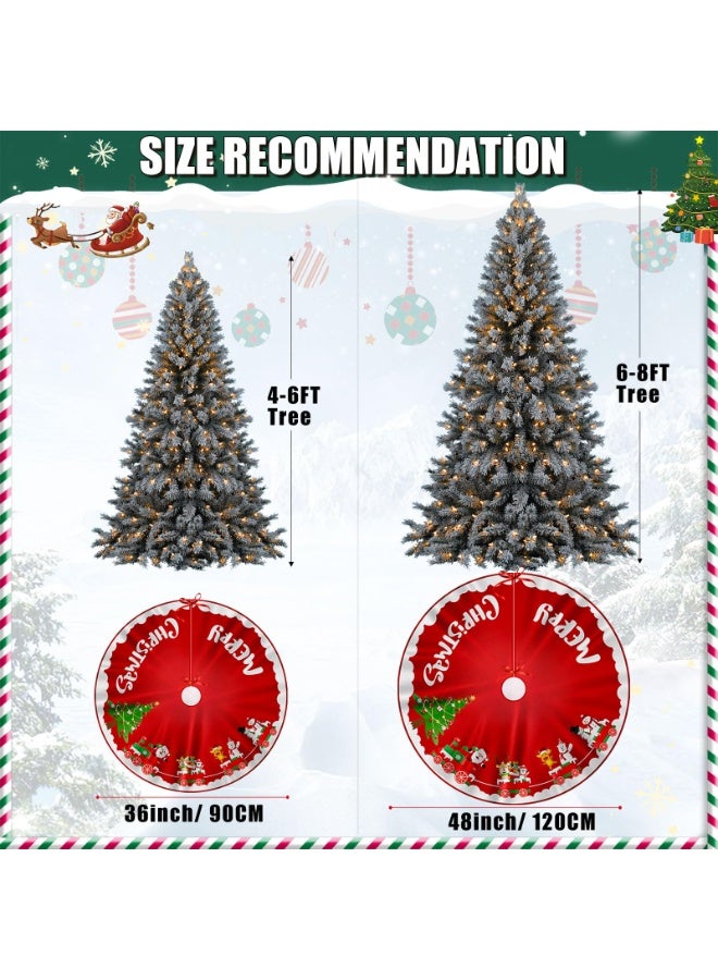 TAPIT Christmas Tree Skirt Red White Cloth Christmas Tree Base Cover Skirts Decor for Xmas Party Holiday Home Garden (Christmas Train, 120cm/ 48in) - Image 3