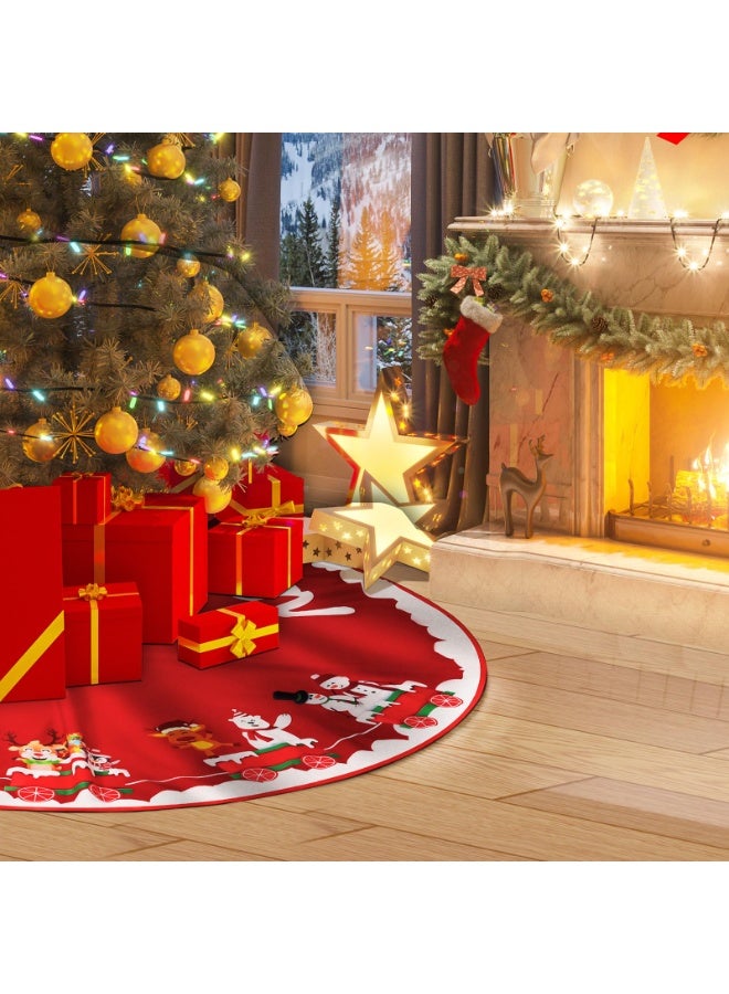 TAPIT Christmas Tree Skirt Red White Cloth Christmas Tree Base Cover Skirts Decor for Xmas Party Holiday Home Garden (Christmas Train, 120cm/ 48in) - Image 5