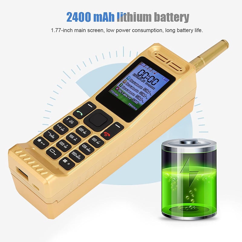cheekyglo Vintage Retro Brick Mobile Phone, Multifunction Unlocked Big Button Brick Feature Cellphone with Antenna 1.77Inch Screen Support Four Card Four Standby/Quad Band/MP3/Vidio/Large Battery(gold)gold - Image 2