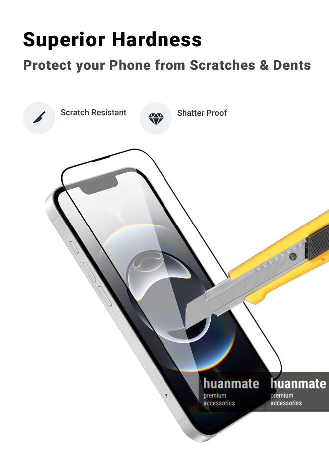 هووانميت واقي شاشة من قطعتين لهاتف أبل آيفون 16 إي - زجاج مقسى ممتاز من الحافة إلى الحافة، شفافية عالية، لمسة رقيقة، مضاد للانفجار، حواف مقوسة ناعمة، سهل التركيب - Image 3