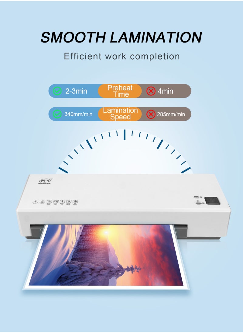 HomarKet Laminator, Laminator Machine with Hot and Cold Settings and 15 Pouches, 4 in 1 A4 laminator with Paper Trimmer and Corner Rounder, 9 Inches Personal Laminator for Home School Office  - Image 4