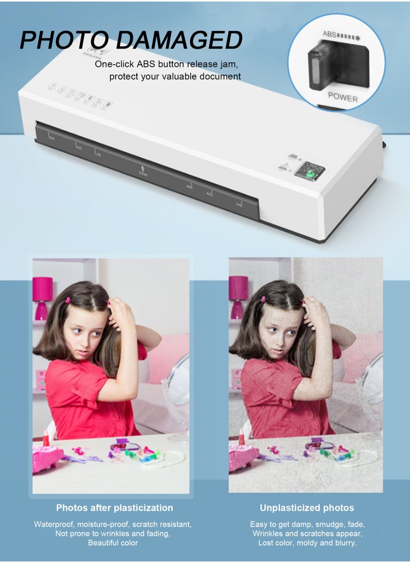 HomarKet Laminator, Laminator Machine with Hot and Cold Settings and 15 Pouches, 4 in 1 A4 laminator with Paper Trimmer and Corner Rounder, 9 Inches Personal Laminator for Home School Office  - Image 5