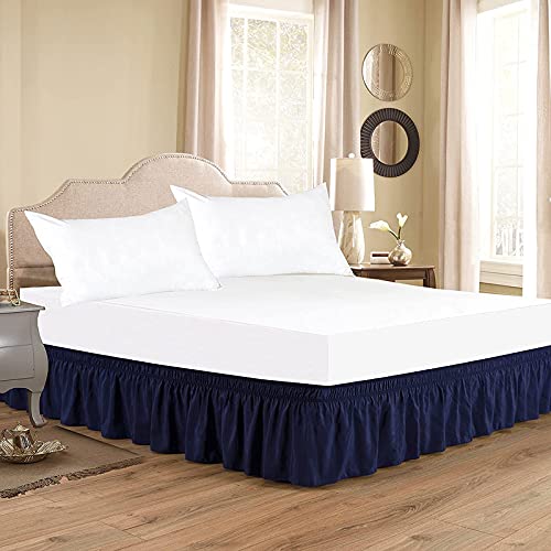YRM Bedding's YRM Beddings Navy Blue Bed Skirt Wrap Around 600 Microfiber with Easy Fit with 15 Inch Tailored Drop Shrinkage and Fade Resistant with Microfiber 15 Bed Skirt Queen Size 60 x 80 - Image 1