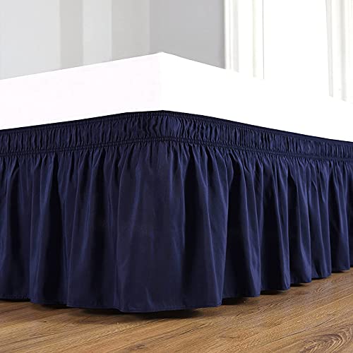 YRM Bedding's YRM Beddings Navy Blue Bed Skirt Wrap Around 600 Microfiber with Easy Fit with 15 Inch Tailored Drop Shrinkage and Fade Resistant with Microfiber 15 Bed Skirt Queen Size 60 x 80 - Image 2