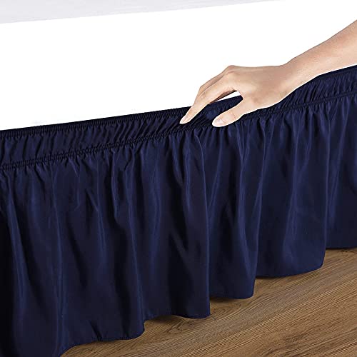 YRM Bedding's YRM Beddings Navy Blue Bed Skirt Wrap Around 600 Microfiber with Easy Fit with 15 Inch Tailored Drop Shrinkage and Fade Resistant with Microfiber 15 Bed Skirt Queen Size 60 x 80 - Image 3