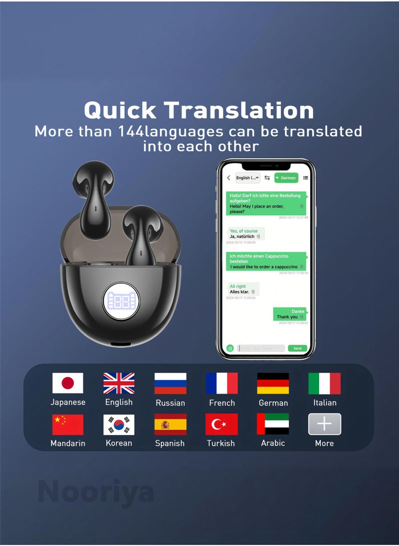 AI Language Translation Earbuds - Translation Earbuds Real Time, 144 Languages Online Translation, Two-Way Translator with APP for iOS for Android, Simultaneous Translation Bluetooth 5.4