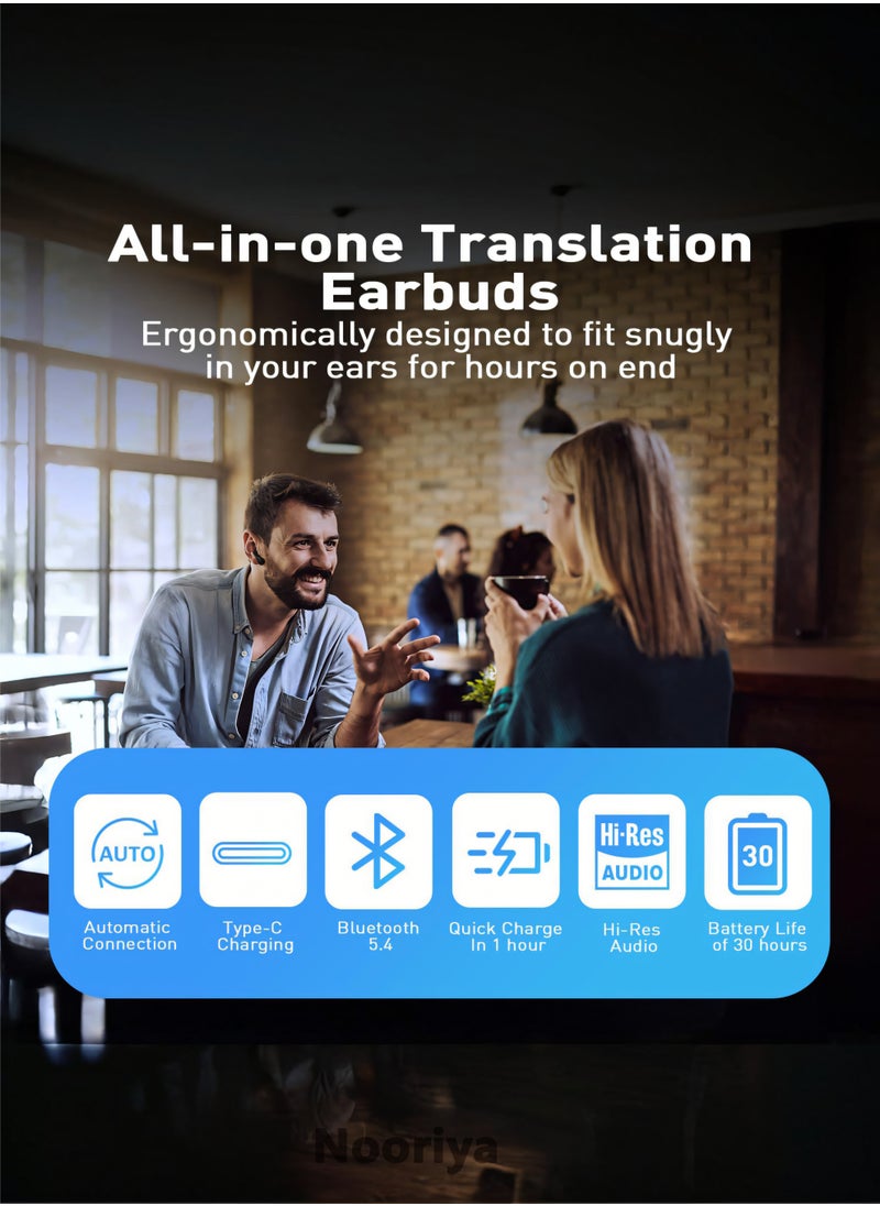 AI Language Translation Earbuds - Translation Earbuds Real Time, 144 Languages Online Translation, Two-Way Translator with APP for iOS for Android, Simultaneous Translation Bluetooth 5.4
