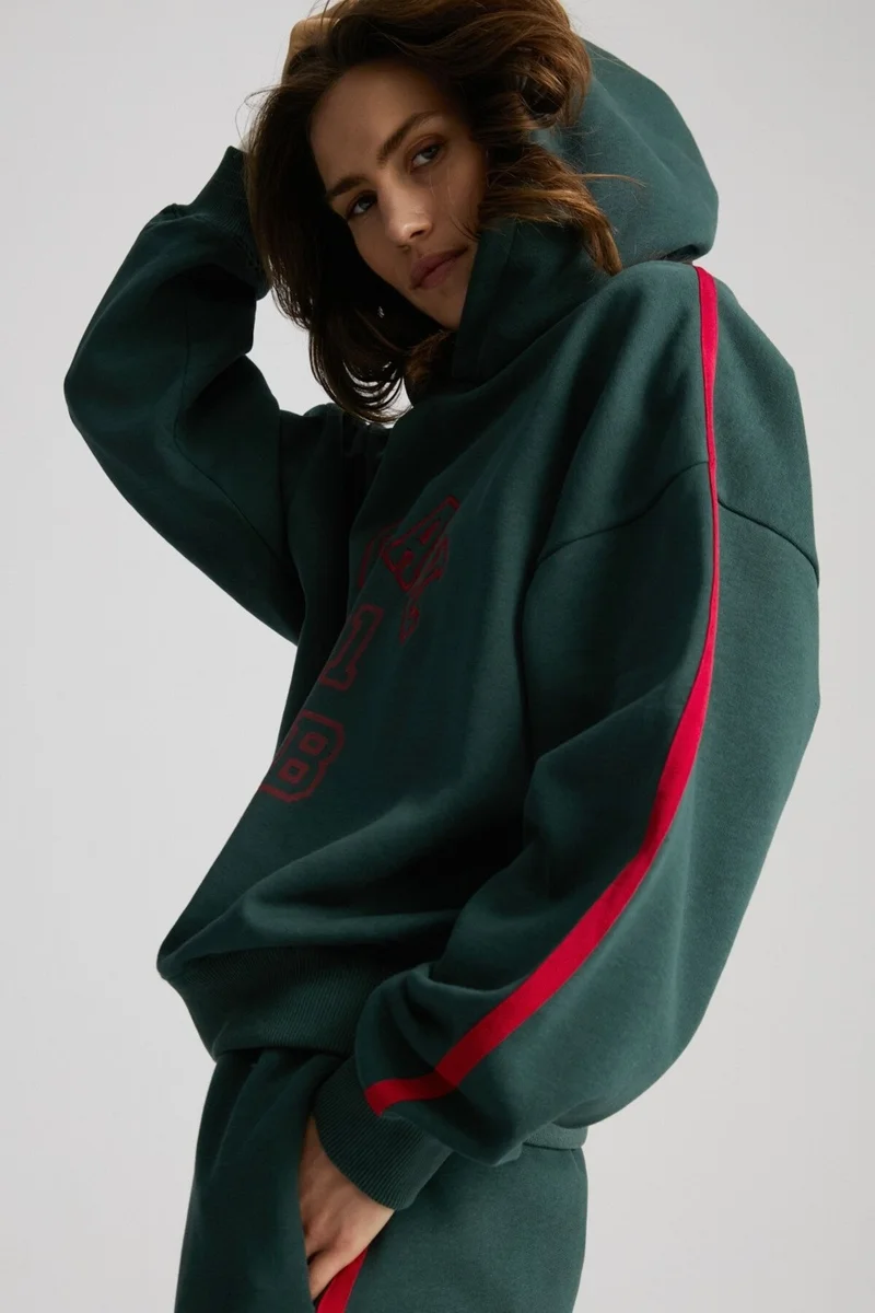 GRIMELANGE Possibility Women's Printed Hooded Green Sweatshirt