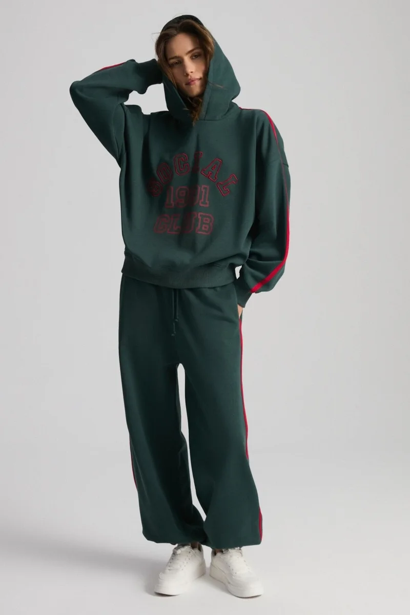 GRIMELANGE Possibility Women's Printed Hooded Green Sweatshirt