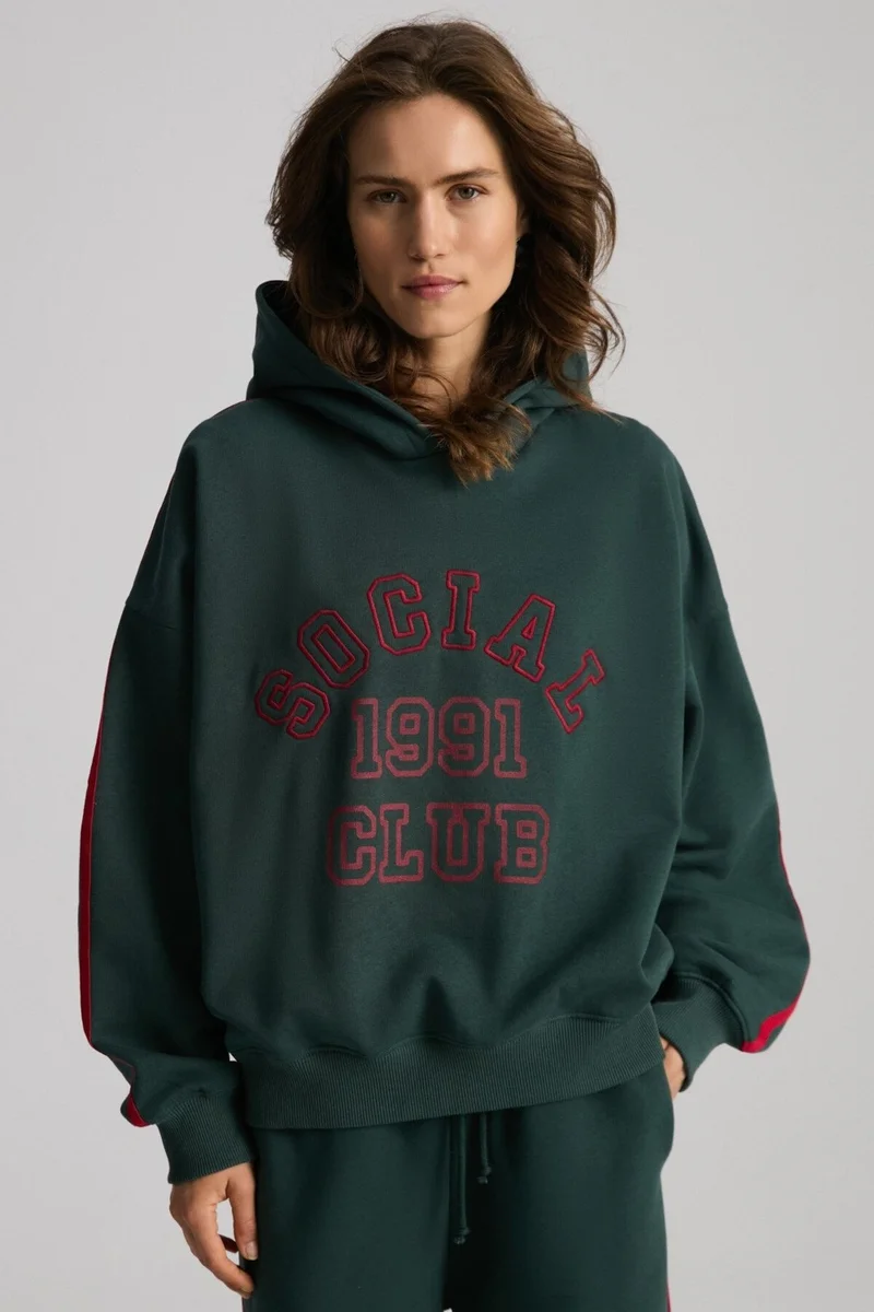 GRIMELANGE Possibility Women's Printed Hooded Green Sweatshirt