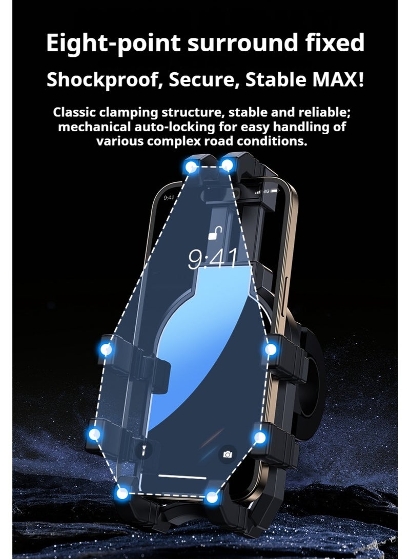 ويل آب حامل هاتف للدراجة، حامل هاتف للدراجة النارية، حامل كاميرا هاتف متين قابل للتعديل، 8 مخالب لتثبيت الهواتف الذكية مقاس 5.0 بوصة - 7.0 بوصة بإحكام، دعامة تثبيت على مقود الدراجة النارية والدراجات الكهربائية والدراجات الرباعية والسكوتر - Image 4