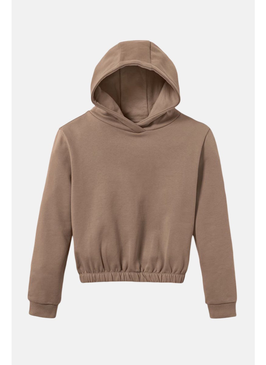 Tchibo Kids Girl Hoodie Long Sleeves Plain Sweatshirt, Brown  - Image 2