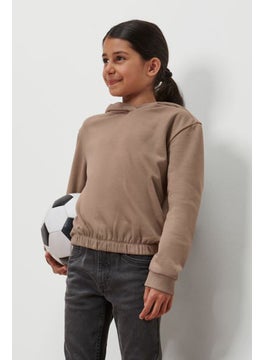 Tchibo Kids Girl Hoodie Long Sleeves Plain Sweatshirt, Brown  - Image 1