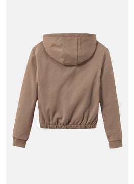 Tchibo Kids Girl Hoodie Long Sleeves Plain Sweatshirt, Brown  - Image 3