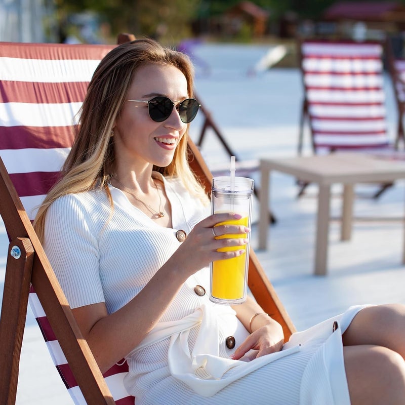 Volhoply كوب بلاستيكي نحيف من Volhoply سعة 20 أونصة، كوب ذو طبقتين مع غطاء وقشة، كوب قهوة مثلج قابل لإعادة الاستخدام أثناء السفر، أكواب ماء من الأكريليك المات مع قشة خالية من مادة BPA للاستخدام في الحفلات، هدايا يمكن صنعها بنفسك (شفاف، مجموعة واحدة) - Image 5