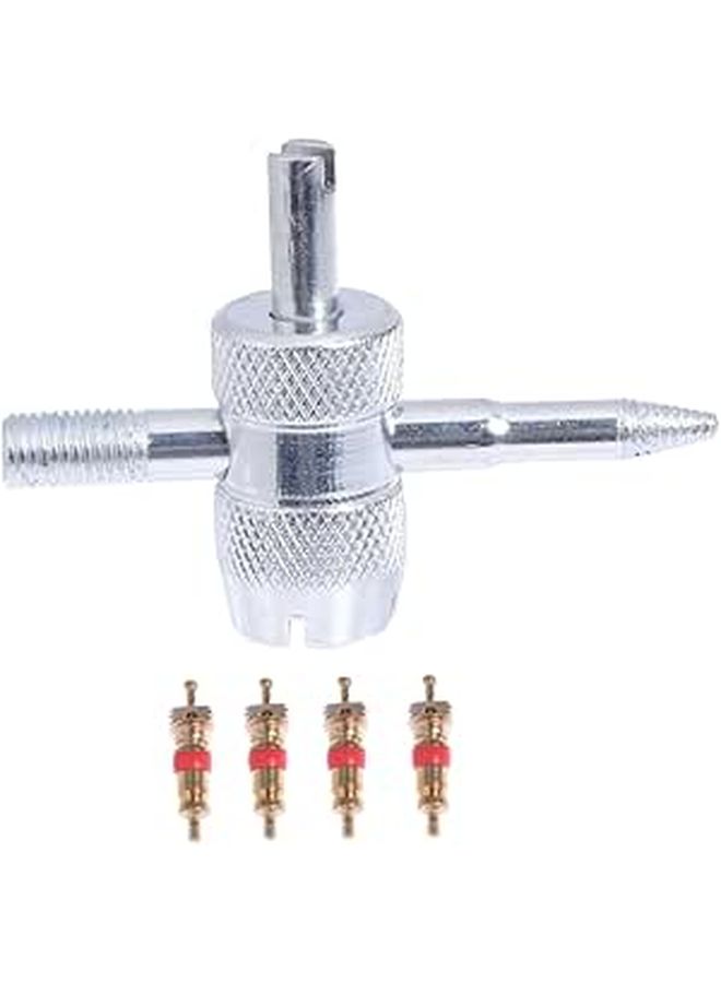 Way Tire Tool with Brass Cores for Valve Installation and Removal - Image 1