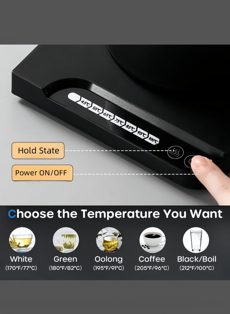 نيهاو غلاية متعددة الوظائف بتصميم عنق الإوزة V60، غلاية كهربائية، إبريق قهوة وشاي، سعة 1000 مل، قدرة 1000 واط مع تعديل درجة الحرارة بواسطة مقبض، عزل تلقائي مع DigiTemperature، مصنوع من الفولاذ المقاوم للصدأ 304، مناسب للاستخدام في المنزل والمكتب - أسود - Image 3