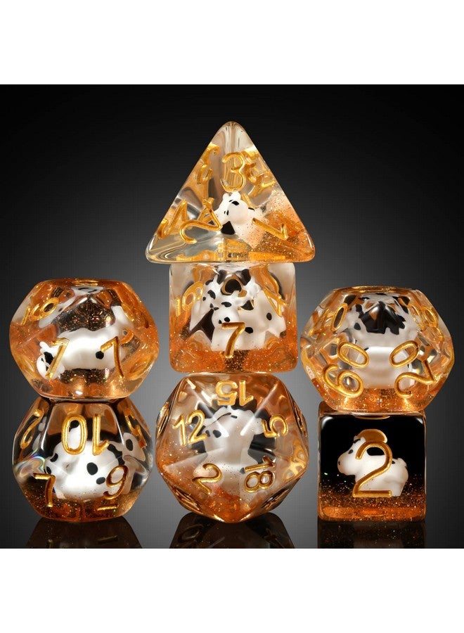 دي أن دي أن دي نرد DND من Cow، نرد DNDND من الراتنج مكون من 7 قطع مع حقيبة مخملية لألعاب تقمص الأدوار Dungeons and Dragons وألعاب الطاولة (Cow) - Image 1