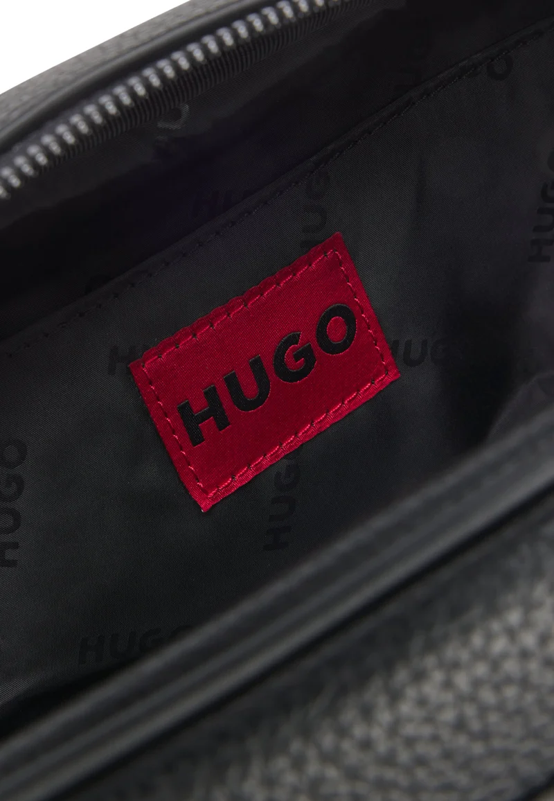 HUGO Black Grained faux-leather washbag with logo lettering for Men | Best Price UAE