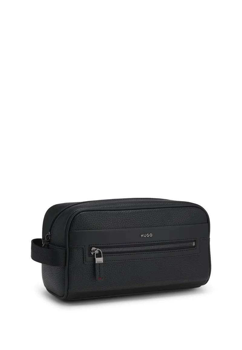 هوجو Grained faux-leather washbag with logo lettering