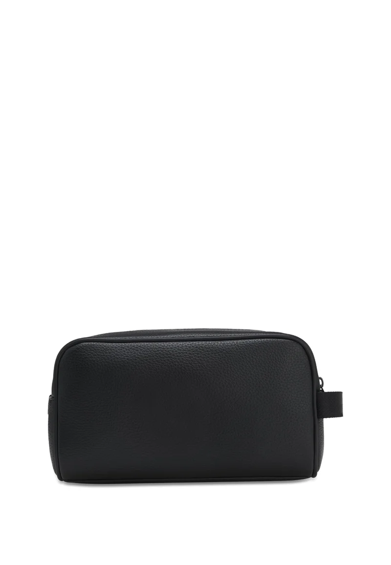 HUGO Black Grained faux-leather washbag with logo lettering for Men | Best Price UAE