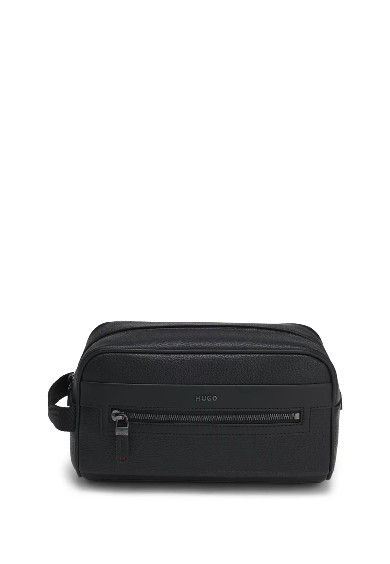 Grained faux-leather washbag with logo lettering