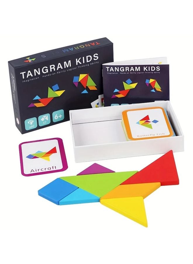 Wooden Tangram Puzzle Toy With 60 Double Sided Cards Geometric Shape Educational Gift - Image 2