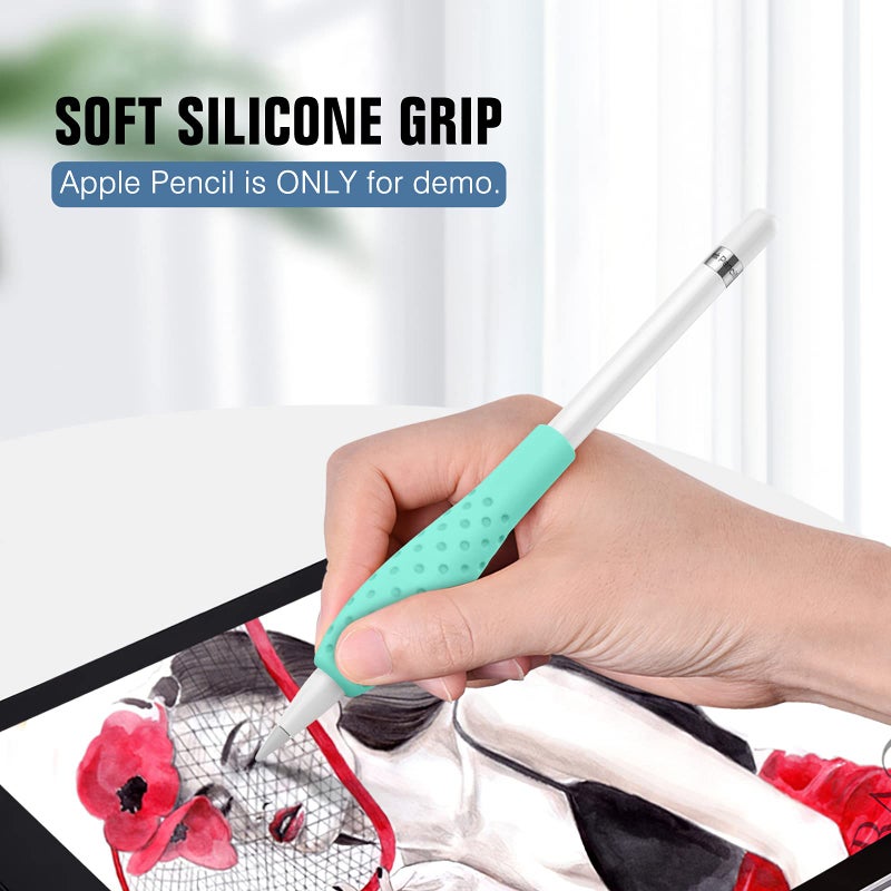 MoKo موكو [3 عبوات حامل قبضة سيليكوني غلاف واقي ملحقات متوافقة مع قلم أبل الجيل الأول / الثاني، رمادي، وردي و أخضر جيم - Image 2