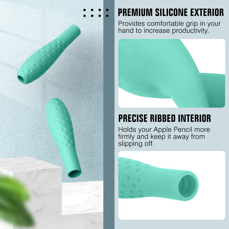 MoKo موكو [3 عبوات حامل قبضة سيليكوني غلاف واقي ملحقات متوافقة مع قلم أبل الجيل الأول / الثاني، رمادي، وردي و أخضر جيم - Image 3